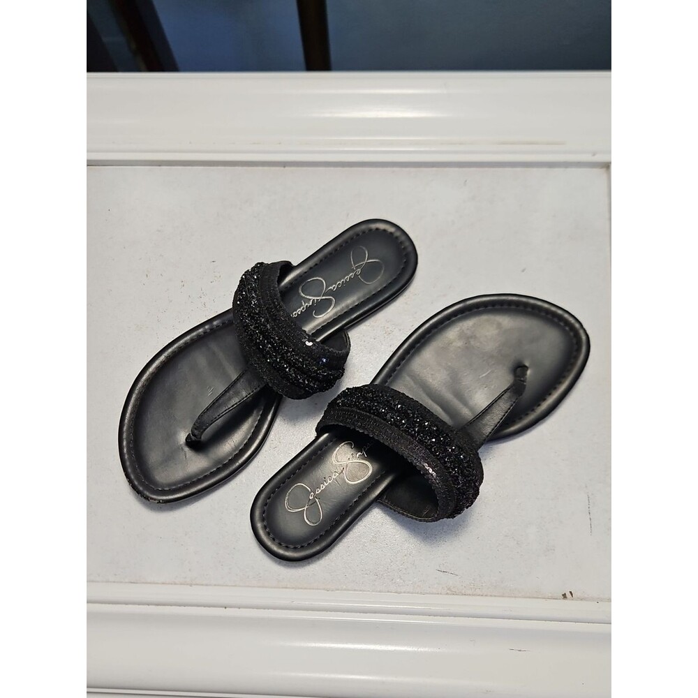 Jessica Simpson Black Beaded Women’s Thong Sandals Size 5.5